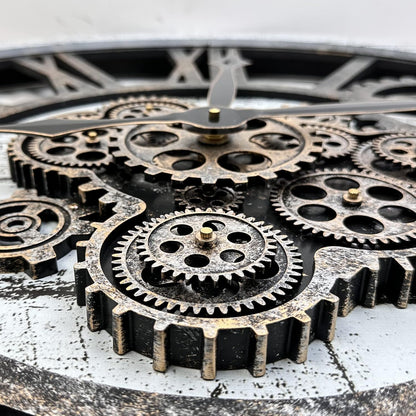 HOIBAI Large Wall Clock, Wall Clocks for Living Room Decor 36 Inch Farmhouse Vintage Rustic Kitchen Wall Decor Vintage Roman Oversized Wall Clock for Home Bedroom House, Moving Gears Clock