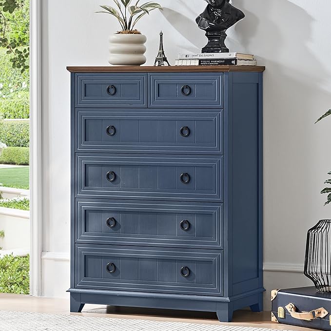 Farmhouse 6 Drawer Dresser for Bedroom, 41" Tall Small Dressers & Chest of Drawers, Rustic Wood Dresser with Metal Handle, Storage Organizer Closet for Living Room, Hallway, Entryway