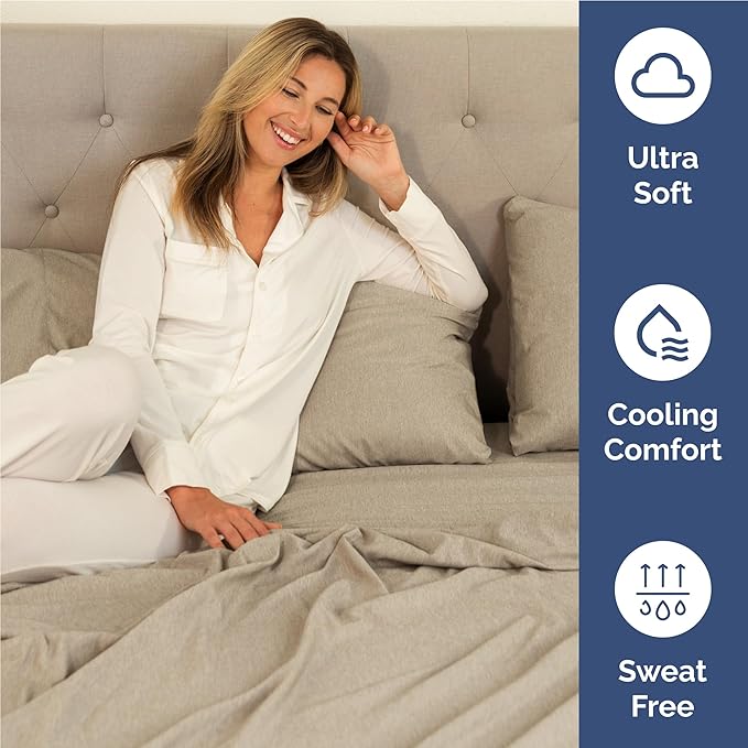 Full 6 Piece Sheet Set - Cooling & Breathable - Hotel Luxury Bedding, Includes Fitted Sheet for Women, Men, Kids & Teens - 1 Flat, 1 Fitted Sheet, 4 Pillowcases w/Deep Pockets - Heathered Beige
