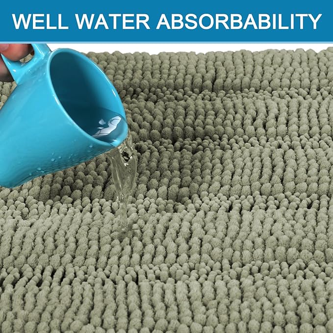 H.VERSAILTEX Bath Mats for Bathroom Non Slip Thick Chenille Striped Bath Rug Absorbent Fluffy Soft Shaggy Rugs Washable Dry Fast Plush Mats for Indoor, Bath Room, Tub - 17" x 24", Eucalyptus Green