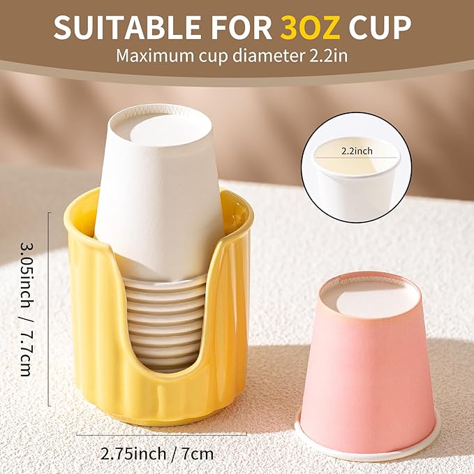 Kid Ceramic Bathroom Cup Dispenser with Stylish Vertical Stripes - Dixiee Cup Dispenser & Mouthwash Cup Holder Holds 3oz Paper Cups for Rinsing Cups on Bathroom Vanity Countertops Glossy Red