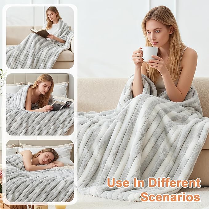 Heated Blanket Twin - 62"x84" Fast Heating Bed Electric Blankets with 6 Heating Levels & 10 Hours Auto Off, Soft Ribbed Faux Fur Sherpa, Over-Heated Protection ETL, Light Gray