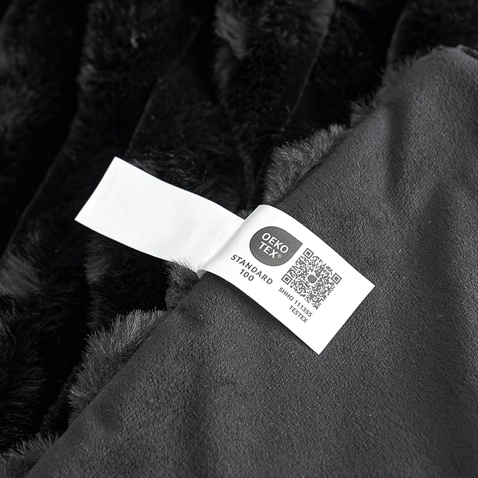Cozy Bliss Faux Fur Throw Blanket for Couch, Cozy Warm Plush Striped Blanket for Sofa Bedroom Living Room, 108 * 90 Inches Black