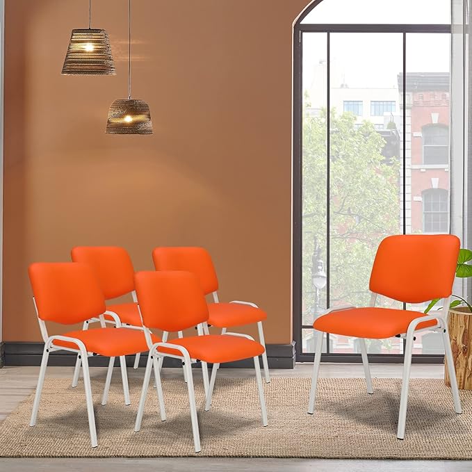 VINGLI Orange 10-Pack PU Stackable Chairs Set for Waiting Room, Church, Conference, Office Guest & Reception, Meeting, Lobby - Simple & Space-Saving