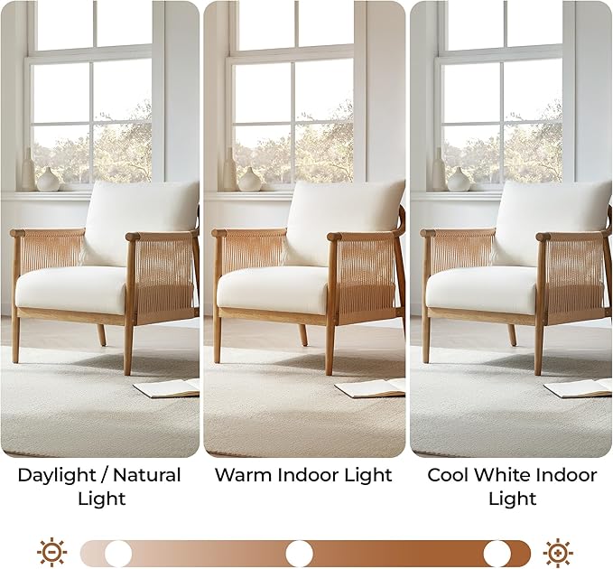 CHITA Braid Accent Chair Set of 2, Modern Armchair with Solid Wooden Armrest for Living Room and Bedroom, Boho Reading Chair, Cream