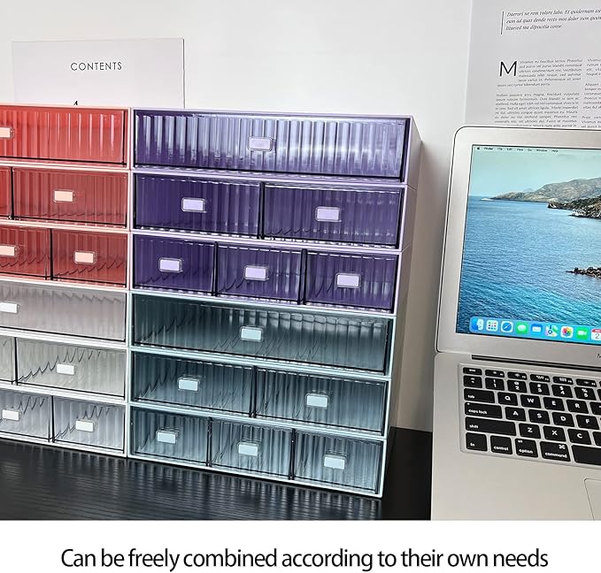 Stackable Desk Drawer Organizer, Plastic Storage Drawer, Grocery Organizer For Stationery/Office Supplies (Purple, 1 Compartment)