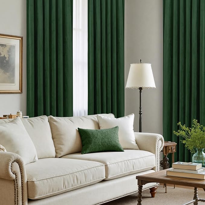 LAMIT Velvet Curtains 102 Inch for Living Room, Emerald Green Thermal Insulated Room Darkening Panels Soundproof Back Tab and Rod Pocket Christmas Drapes for Bedroom, Set of 2 Panels, 52 x 102 Inch