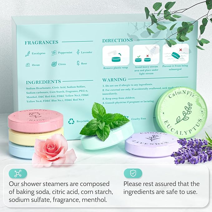 60 Pack Shower Steamers, Shower Bath Bombs with Natural Fragrance - Holiday Presents – Self-Care Presents for Women and Men, Relaxation Birthday Presents