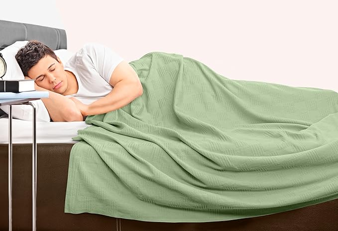 Utopia Bedding Sage Green 100% Cotton Blanket [Queen Size - 90x90 Inch] 350GSM Lightweight, Soft and Breathable Thermal Blanket for All Seasons