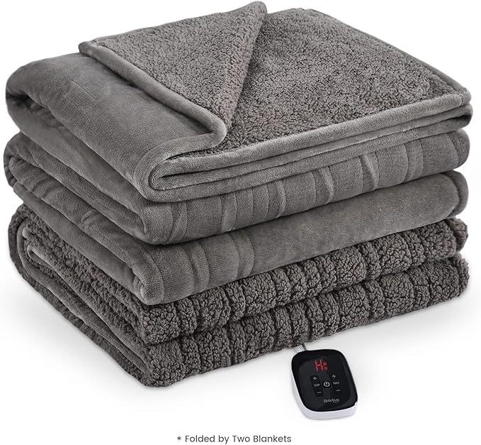Bearhug Electric Blanket Full Size 77" x 84", Velvet & Sherpa Heated Blanket, Over-Heat Protect, 10 Heating Levels & 1-12H Auto Off, ETL, Machine Washable