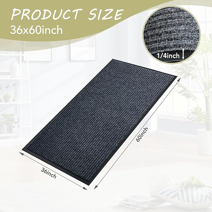 Front Door Mat,3'x5'Indoor Outdoor Door Mat,Heavy Duty Durable Welcome,Commercial Floor Mats Inside Outside Entrance, Waterproof All-Season, All-Weather Non Slip Backing Doormat for Entryway,Black