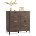 LINSY Fluted Dresser for Bedroom with 8 Drawers, Mid Century Modern Chest of Drawers with Gold Metal Handles, Wide Boho Wood Dressers, Large Farmhouse Storage Cabinet for Bedroom, Living Room, Walnut