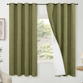 Olive Green 100% Linen Blackout Curtains for Living Room 63 Inch Long 2 Panels, Thermal Insulated Noise Reducing Window Total Black Out Curtains for Bedroom, Each 52x63 Inch 2 Panels