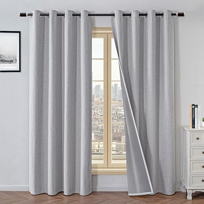 100% Blackout Curtains 72 Inch Length 2 Panels Set, Black Out Curtains for Living Room, Greyish White Thermal Insulated Grommet Drapes Bedroom Luxury Decor (52W × 72L inch, Greyish White)
