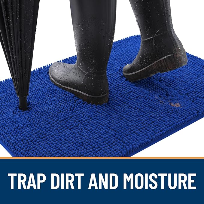 OLANLY Dog Door Mat for Muddy Paws 70x24, Absorbs Moisture and Dirt, Absorbent Non-Slip Washable Doormat, Quick Dry Chenille Mud Mat for Dogs, Entry Indoor Entryway Carpet for Inside Floor, Royal Blue