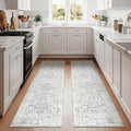 jinchan Lima Kitchen Runner Rug 3x8-2pcs, Bohemian Hallway Washable Rug Floral Non Slip with Rubber Backing Vintage Carpet Runner for Bedroom Bathroom Laundry Room Living Room Decor Grey