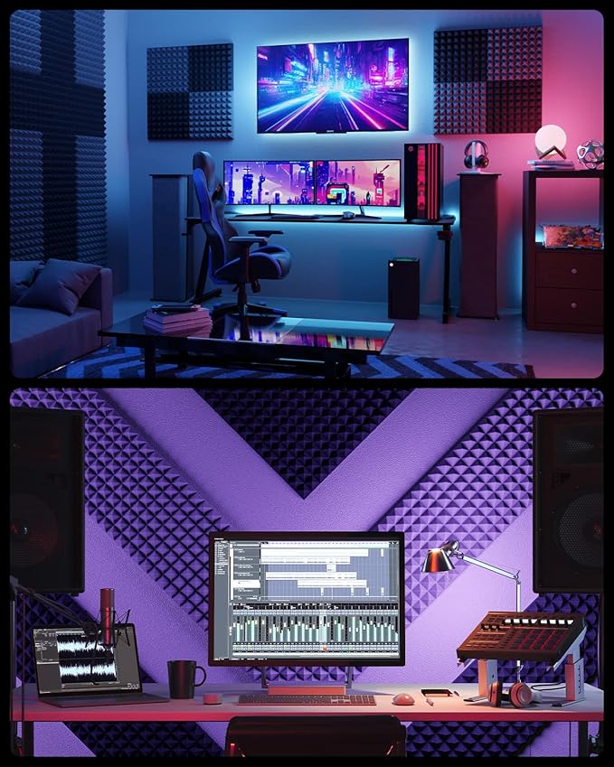 Sonicism Sound Proof Foam Panels for Walls Self-Adhesive 12 Pack Pyramid 1" X 12" X 12" Soundproof Wall Panels High Density Acoustic Panels Foam Fast Expand,Sound Absorption & Decoration,Gray
