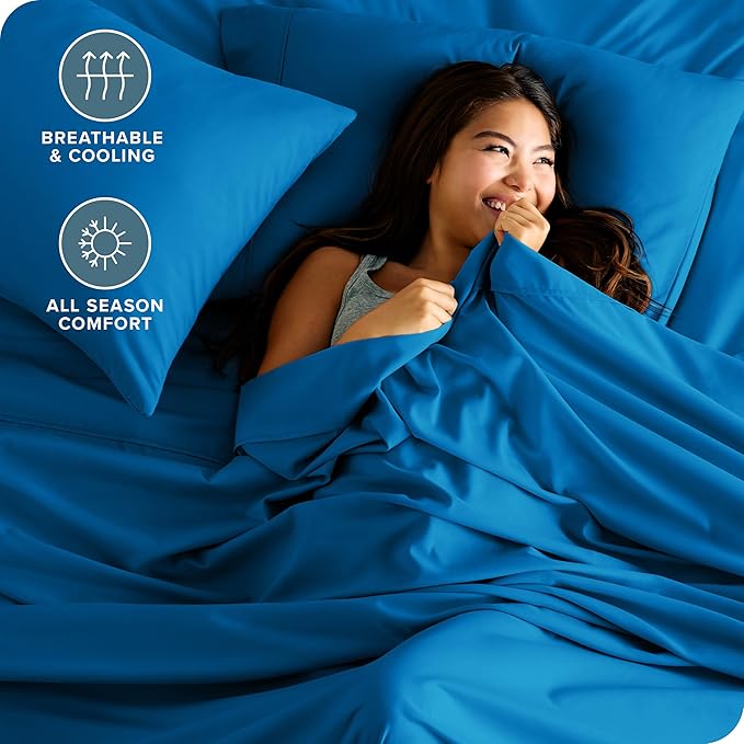 Bare Home Hotel Luxury Twin Sheet Set, Extra Soft - 4 Piece Set - Deep Pockets - Easy Fit - Cooling & Breathable - Wrinkle, Fade, Stain Resistant - Includes 2 Pillowcases (Twin, Medium Blue)