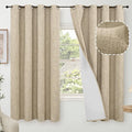 60 Inch Wide Linen Blackout Curtains for Bedroom 63 Inch Length 2 Panels, Total Black Out Thermal Insulated Energy Efficiency Grommet Boho Window Drapes White Liner for Modern Farmhouse, Burlap
