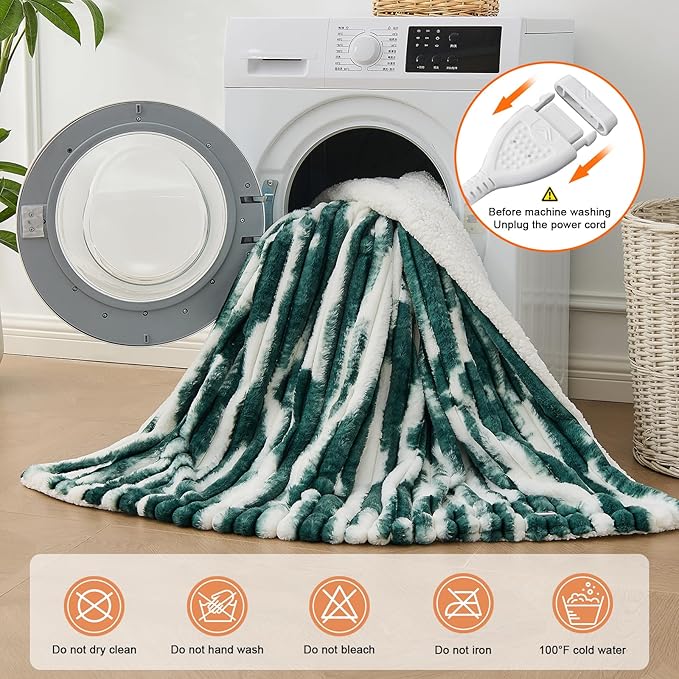 Heated Blanket Full - 72"x84" Fast Heating Bed Electric Blankets with 6 Heating Levels & 10 Hours Auto Off, Soft Ribbed Faux Fur Sherpa, Over-Heated Protection ETL, Dark Green
