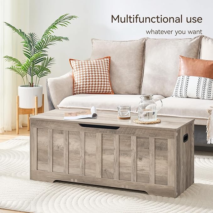 47.2" Storage Chest Extra Large,Storage Trunk with 2 Safety Hinges,Wooden Storage Bench,Shoe Bench,47.2x15.7x19.1 Inch,Easy Assembly,Storage Bench for Bedroom,Living Room,entryway(Greige).