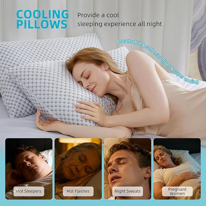 SAPHREAS Cooling Bed Pillows King for Sleeping, Luxury Hotel Shredded Memory Foam Pillows for Side Back Stomach Sleepers, Cool Firm Pillow for Neck Support