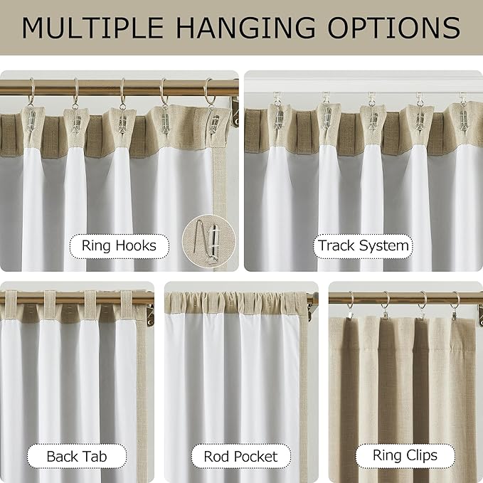 Vision Home Sand Linen Full Blackout Curtains 95 inch Long for Bedroom Living Room Darkening Light Blocking Window Panels Thermal Insulated Rod Pocket Back Tab Neutral Drapes 56" Wx95 Lx2