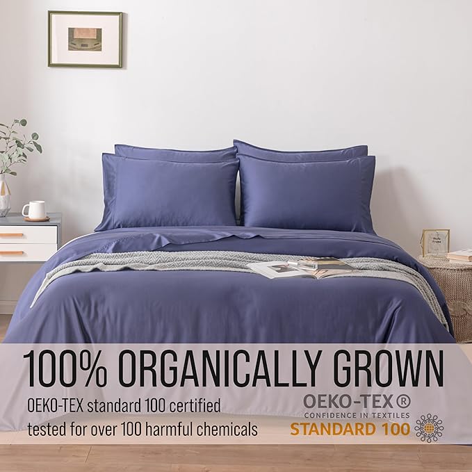 Bella Coterie 6 Piece Luxury Bamboo Viscose California King Size Sheet Set | 100% Organically Grown | Cooling for Hot Sleepers | 18" Deep Pocket | Soft & Hypoallergenic | 4 Pillowcases [Twilight Blue]