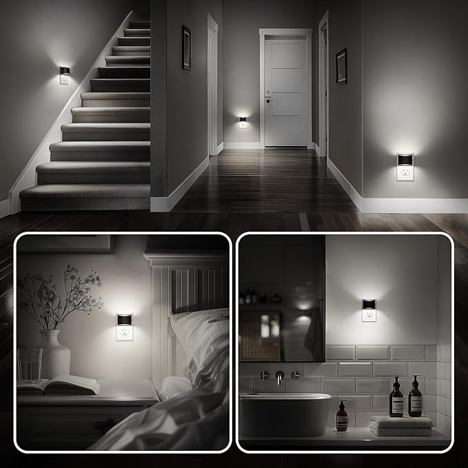 DORESshop LED Night Light[4 Pack], Night Lights Plug into Wall, 3 Level Brightness Adjustable Plug in Night Light, Dusk to Dawn Sensor, Nightlights for Adults, Bedroom, Bathroom, Hallway, 5000K