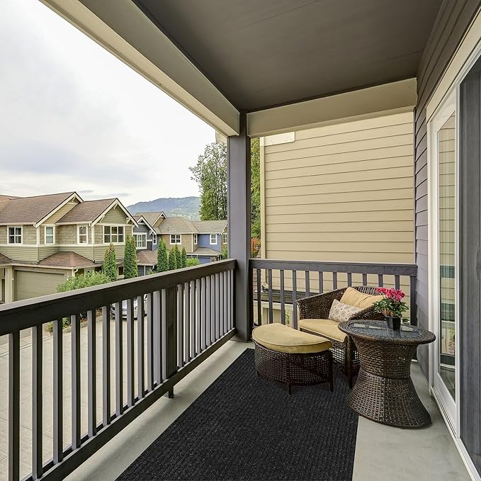 Ottomanson 2' x 31' Hallway Runner with Scraper Pile Extra Durable Non-Slip Rug Mat for Indoor & Outdoor Use - Ideal for Kitchen, Entryway, Patio & Garage - High-Traffic Carpet, Black