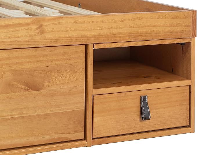 memomad Bali Storage Platform Bed with Drawers (Queen Size, Oak Brown Wood)