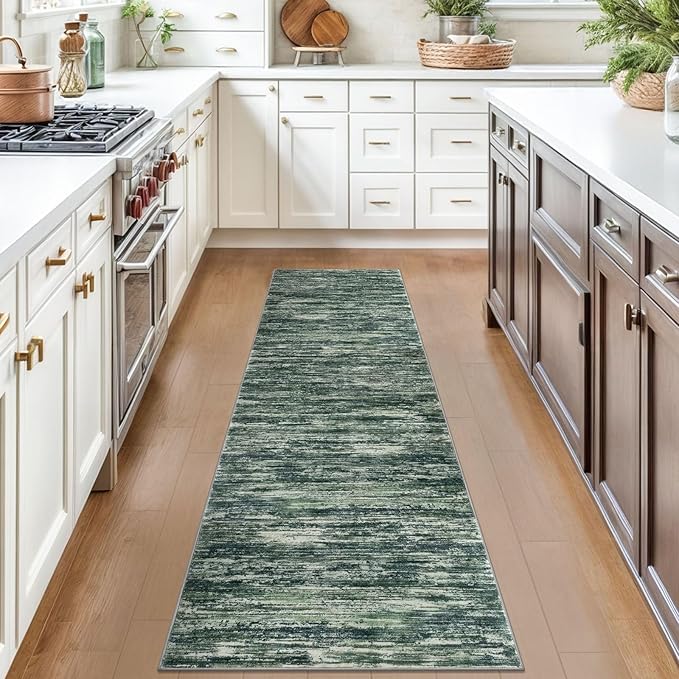 2x7 Modern Abstract Runner Rug for Hallways, Dark Green Super Soft Hallway Decor Kitchen Rugs with Non-Slip, Non-Shedding Washable Rug for Hallways Entryway Bedroom Indoor