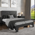 Queen Size Bed Frame with Farmhouse Headboard, Rustic Wooden Bedframe with LED Lights and Charging Station, Easy Assembly, No Box Spring Needed (Black, Queen)