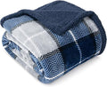 Pavilia Blue Navy Plaid Sherpa Throw Blanket for Couch, Plush Flannel Fleece, Soft Fuzzy Cabin for Sofa Bed, Warm Cozy Winter Gift, 50x60