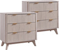 T4TREAM Fluted 3 Drawers Nightstand Set of 2, Oversized Extra Large Modern Side Table, End Table Bedside for Bedroom, Living Room, Curved Profile Design, White Alder