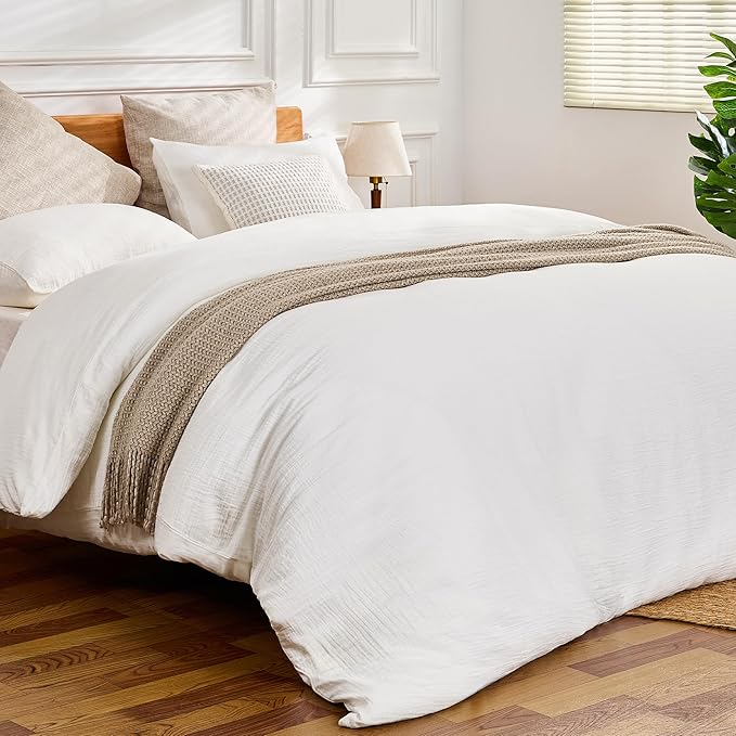 White Twin Duvet Cover, 100% Sandwashed Cotton Soft Twin Size Duvet Cover Set 3 Pieces with Zipper Clousre & Corner Buttons (White, Twin 69 x 90)