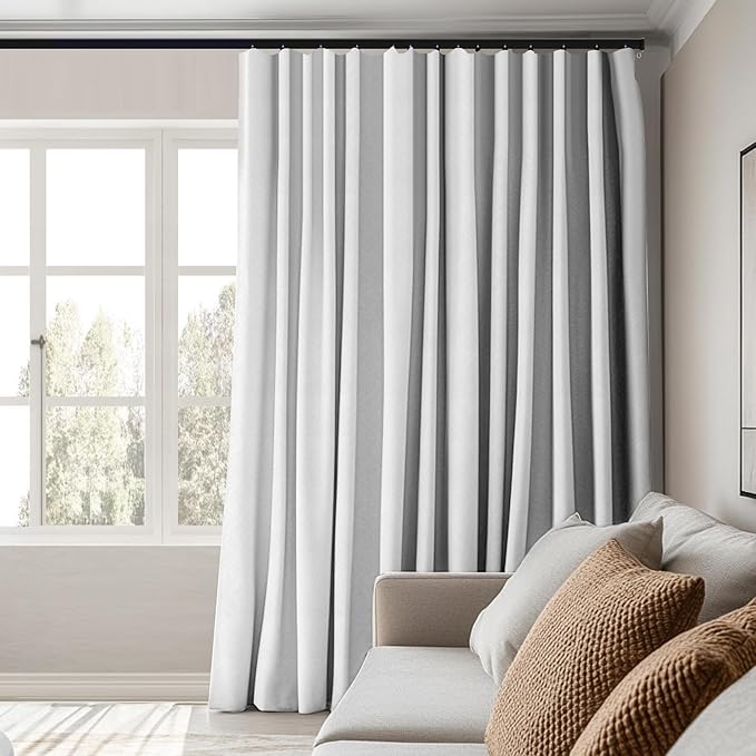 Room Divider Curtains Total Blackout Privacy Curtain Panel Room Thermal Insulated Noise Reduction Curtain for Bedroom Window Living Room Ceiling Track Curtains W 120 × H 96 in White.