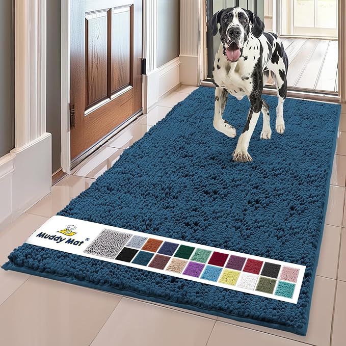 Muddy Mat® | Super Absorbent Door Mat Indoor, Microfiber Quick Dry Chenille Entryway Rug, Non-Slip Front Door Mat, Indoor Mats for Entryway, Machine Washable Pet Rug, Atlantic Blue 59"x24"