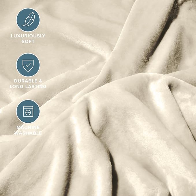 Bare Home Fleece Blanket - Giant Size - Ultra-Soft Lightweight for Bed, Sofa, and Couch - Luxury Microplush - Cozy Warm Blanket (Giant, Oyster)