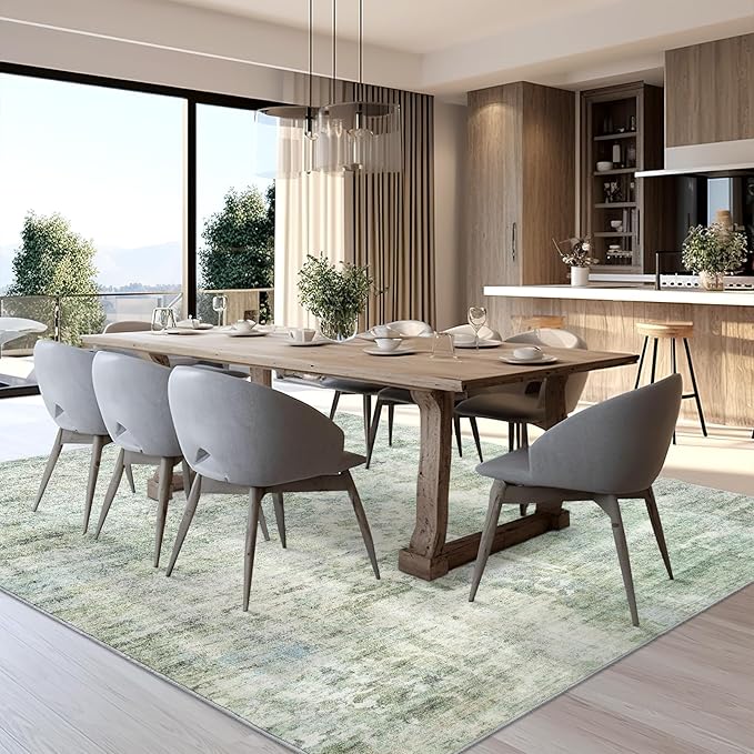 Abstract Rug 5x7 Machine Washable Area Indoor Green Low Pile Non-Slip Foldable Thin Accent Rugs for Bedroom Living Room Dining Room