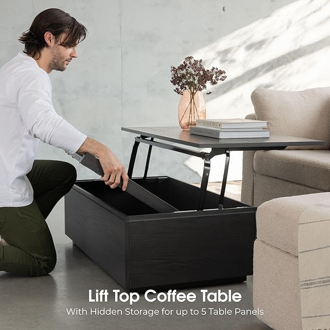 Transformer Table - Solid Wood Extendable Dining Table, Seats 2-12, Extendable Dining Room Table, Space-Saving Furniture, Expandable Dining Furniture (Black, Table + Bench + Coffee Table)