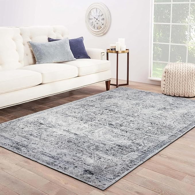 Area Rug 9×12, Large Vintage Boho Rug,Ultra-Soft Low Pile, Washable, Non Slip,Stain Resistant, Printed Carpet for Living Room Bedrooms Playroom Office Kitchen, Classic-Grey