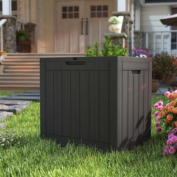 35 Gallon Outdoor Storage Box Waterproof, Resin Deck Boxes with Lockable Lid & UV-Resistant for Patio, Pool, Garden Furniture Cushions & Accessories, Black