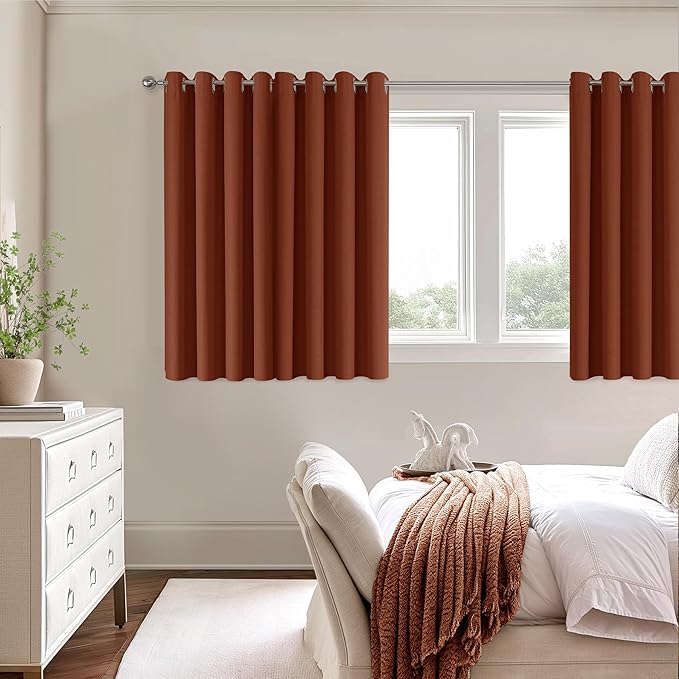 ChrisDowa 100% Blackout Terracotta Solid Curtains 45 Inches Long 2 Panels for Bedroom Living Room,Farmhouse Room Darkening Thermal Insulated Soundproof Grommet Top Window Treatment Drapes,52x45