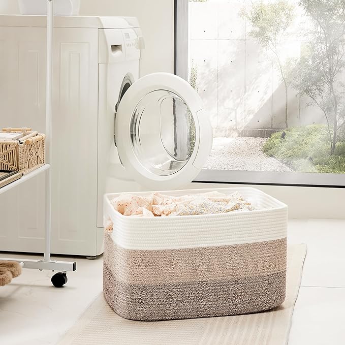 Blanket Basket,Rectangle Woven Baskets for Storage,65L Laundry Basket for Decorative Nursery Blanket,Toys,Dirty Clothes and Magazine in Shelves,Baby Room,and Living Room