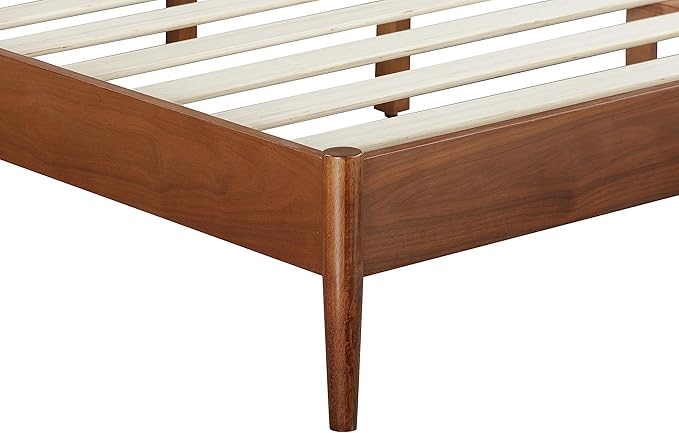 NTC Lupin Wooden Bed Frame with Headboard, Crafted from Walnut, Rubber Wood with Silent Slats and Wood Central Supports, 1000 Lb Capacity, Effortless Assembly, King - Dark Walnut