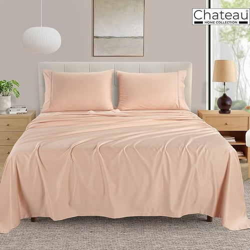 100% Egyptian Cotton Queen Size Bed Sheets, 400 Thread Count 15" Deep Pocket Queen Sheet Set, Sateen Weave Naturally Cool Soft Breathable Elasticated Luxury Bedding For All Seasons- Blush