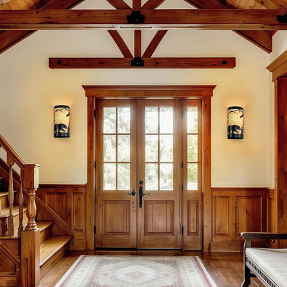 Black Wall Sconces Set of Two,Bear Metal Yellow Parchment Rustic Wall Sconces,Farmhouse Hallway Wall Light Fixtures,Industrial Wall Mount Lamp,Indoor Wall Lamps for Living Room,Bedroom,Porch