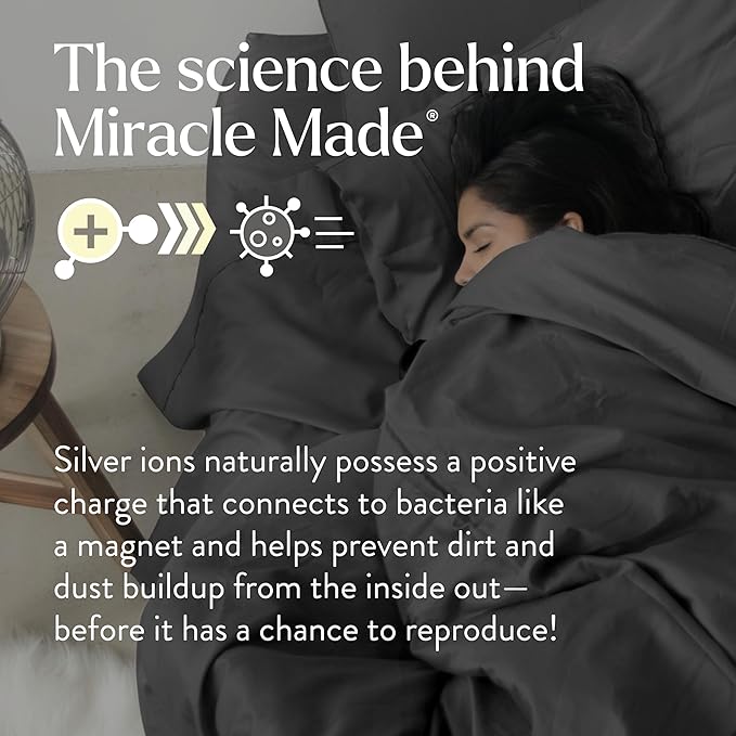 Miracle Made Extra Luxe Soft Cooling Pillowcase, 2-Piece Silver-Infused Cotton Fabric – Lightweight, Thermoregulating, Breathable Cover for Sensitive Skin, Standard Size, Charcoal