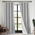 RYB HOME 4 in 1 Set Dust Filter - Soundproof - Blackout - Insulating, Energy Efficiency Linen Curtains for Kids Bedroom Living Room Divider Apartment Hotel Office Theatre, Grey, W 52 x L 108, 2 Pcs